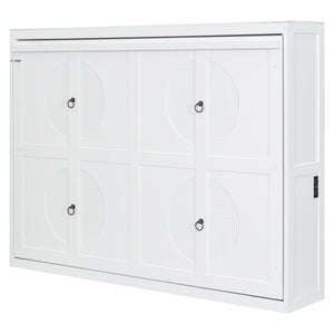 English Elm Full Size Murphy Wall Bed with Rattan Panel Cabinet for Studio and Guest Rooms White N708S00011K-1