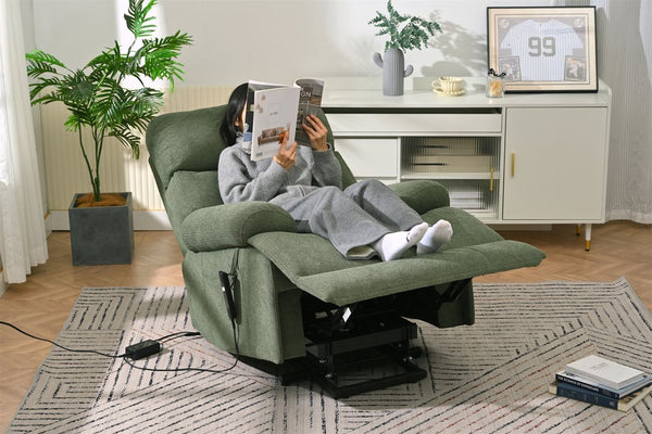 English Elm Oversized Power Lift Recliner Chair with Remote Control, Spacious Fabric Seat and Side Pocket for Comfort and Support Dark Green W1028P261277