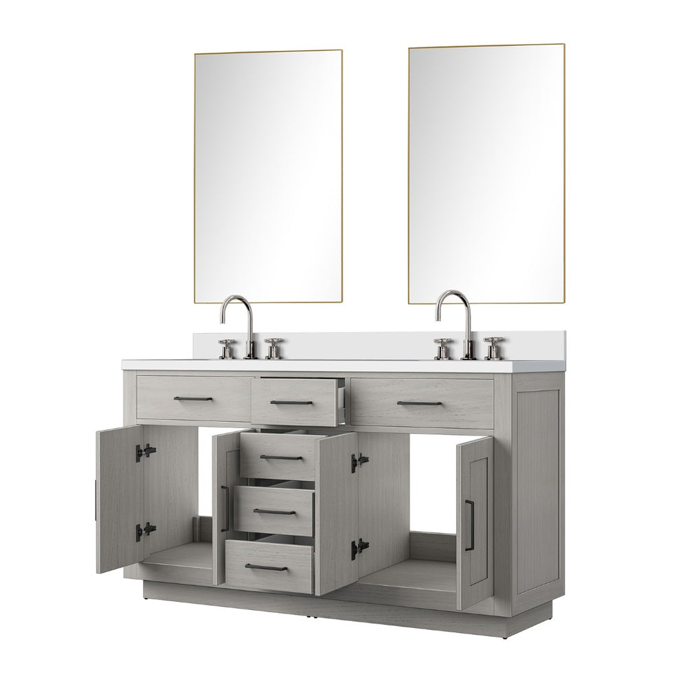 English Elm White Oak Double Bath Vanity Set With Cultured Marble Top, Chrome Faucets, And Large Mirror Included B2731S01697-GIGA