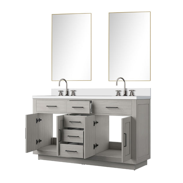 English Elm White Oak Double Bath Vanity Set With Cultured Marble Top, Chrome Faucets, And Large Mirror Included B2731S01697-GIGA