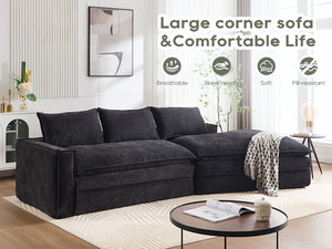 English Elm Modern Minimalist Modular Sectional Sofa - Versatile Upholstered Cloud Couch With Right Chaise In Black W2959S00012