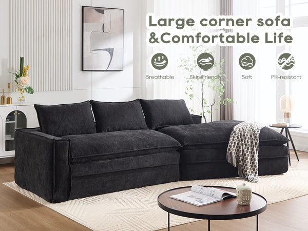 English Elm Modern Minimalist Modular Sectional Sofa - Versatile Upholstered Cloud Couch With Right Chaise In Black W2959S00012