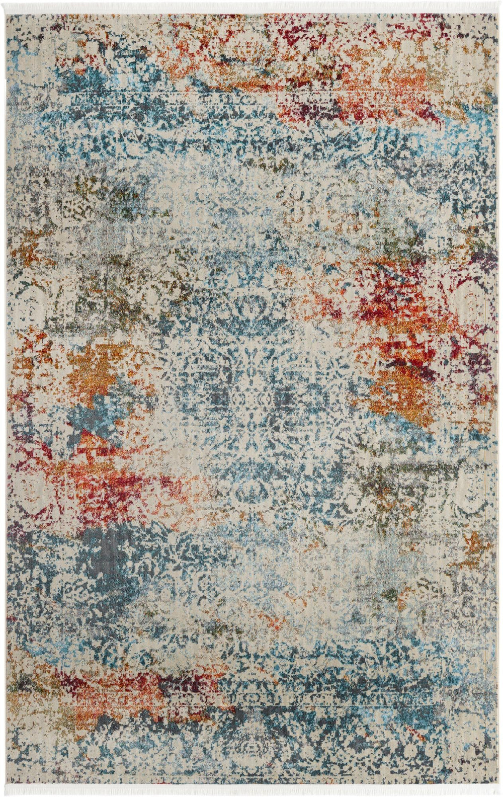 Unique Loom Baracoa Panamericana Machine Made Medallion Rug Cream, Blue/Orange/Red/Gray/Gold 6' 1" x 9' 0"