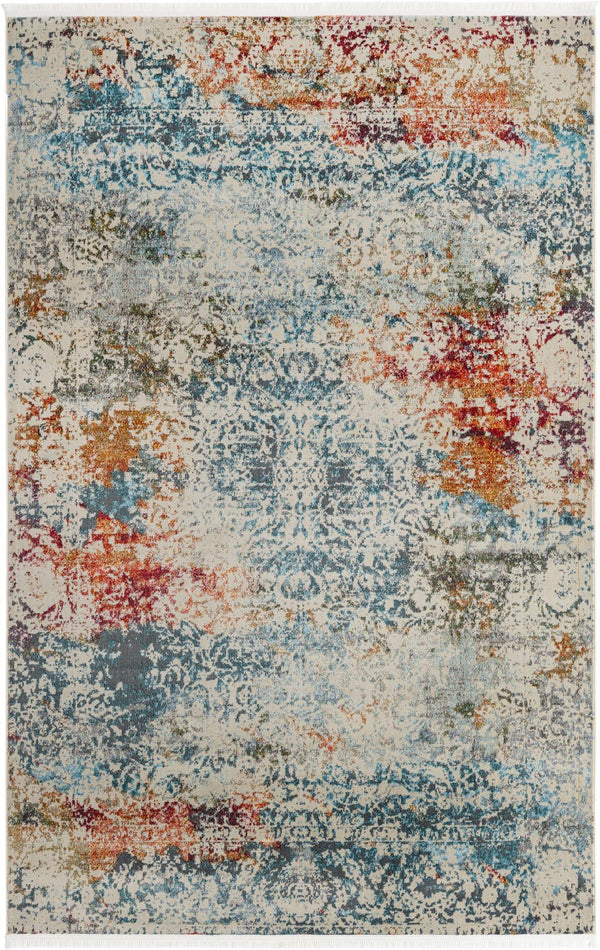 Unique Loom Baracoa Panamericana Machine Made Medallion Rug Cream, Blue/Orange/Red/Gray/Gold 6' 1" x 9' 0"
