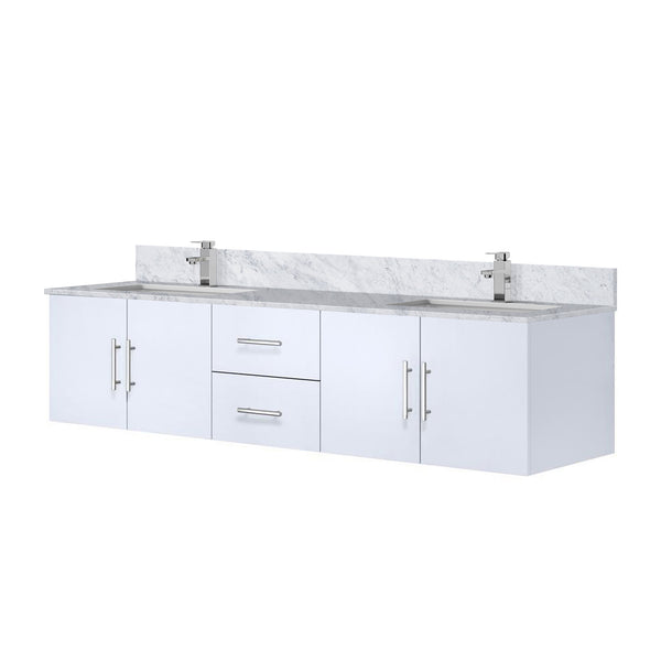 English Elm Glossy White Double Bath Vanity 80" W x 22" D with Carrara Marble Top, Soft-Close Drawers & Chrome Faucet Set B2731P258737