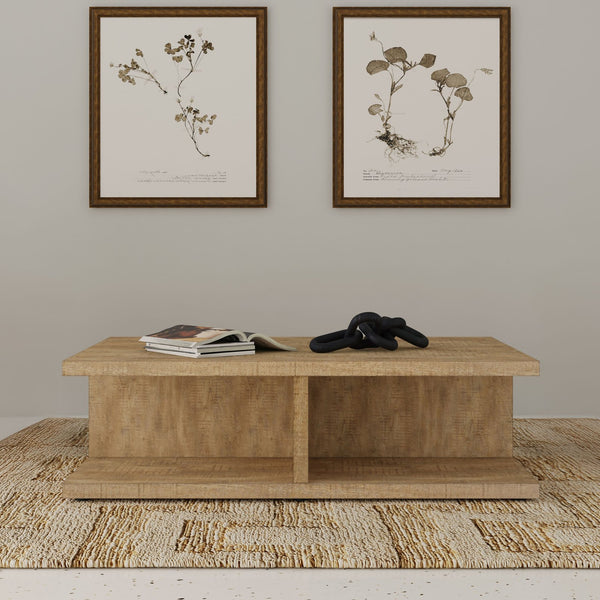 English Elm Metron Mango Rectangular Coffee Table with Open Shelves, Rustic Mango Finish, Modern Modular Design B062P375419