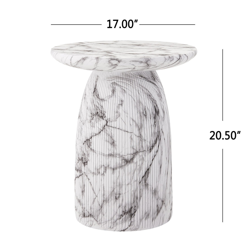 English Elm Outdoor Mgo Cylindrical Side Table Handcrafted Marble Effect Finish for Patio or Living Room N772P384671M