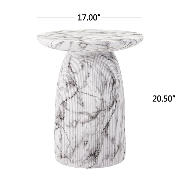 English Elm Outdoor Mgo Cylindrical Side Table Handcrafted Marble Effect Finish for Patio or Living Room N772P384671M