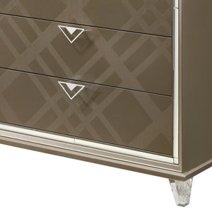 English Elm Skylar Mirrored Beveled 6-Drawer Dresser with Embossed Fronts, Acrylic Legs & Smooth Metal Glides Champagne 55 L x 20 W x 41 H B2726P261237