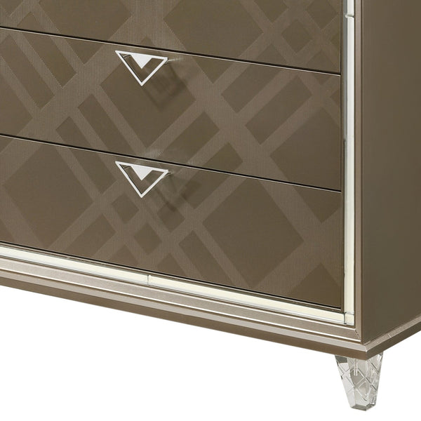 English Elm Skylar Mirrored Beveled 6-Drawer Dresser with Embossed Fronts, Acrylic Legs & Smooth Metal Glides Champagne 55 L x 20 W x 41 H B2726P261237