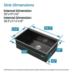 English Elm Stainless Steel Handmade Undermount Kitchen Sink Matte Black Deep Basin with Accessories T3177P296195