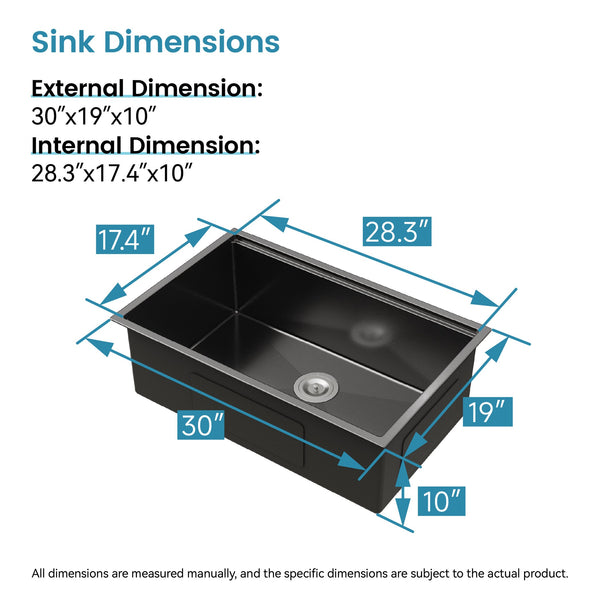 English Elm Stainless Steel Handmade Undermount Kitchen Sink Matte Black Deep Basin with Accessories T3177P296195