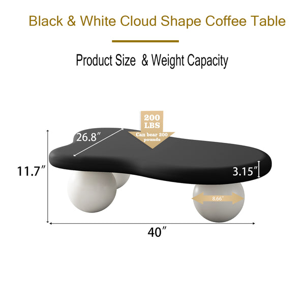 English Elm 40 Inch Cloud Shaped Coffee Table With Elegant Black Top & White Legs - Chic Living Room Accent W1435S00012