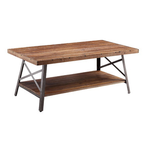 English Elm Weathered Oak Storage Coffee Table With Sandy Black Metal Accent – Rustic Charm & Modern Style B062P189219-GIGA