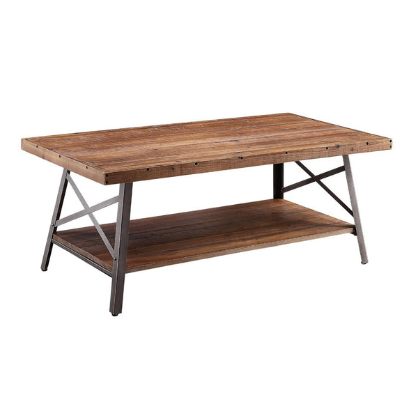 English Elm Weathered Oak Storage Coffee Table With Sandy Black Metal Accent – Rustic Charm & Modern Style B062P189219-GIGA