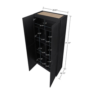 English Elm Cornelia Black Storage Cabinet with 7 Shelves, Soft-Close Hinges, Mop Base & Metal Handles, 71" H B365P397857