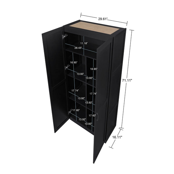 English Elm Cornelia Black Storage Cabinet with 7 Shelves, Soft-Close Hinges, Mop Base & Metal Handles, 71" H B365P397857