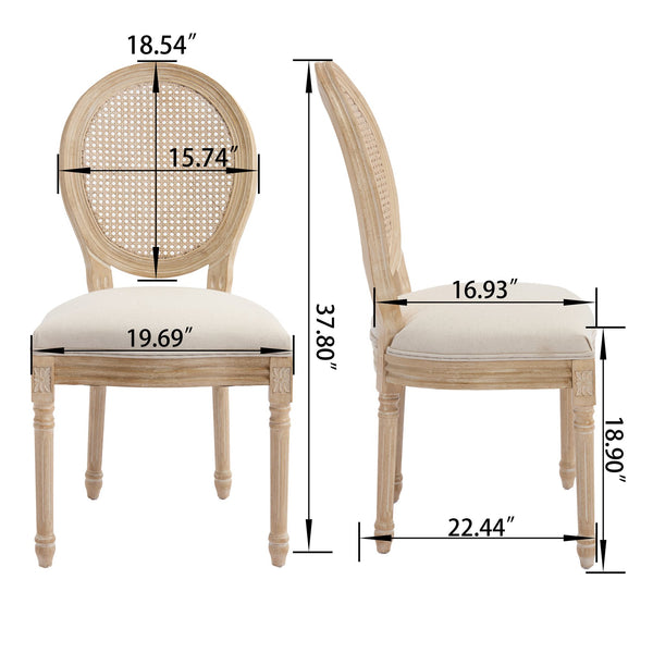 English Elm French Country Dining Chairs Set Of 2 - Upholstered Rattan Back, Elegant Carved Design For Home Use W3426P324257