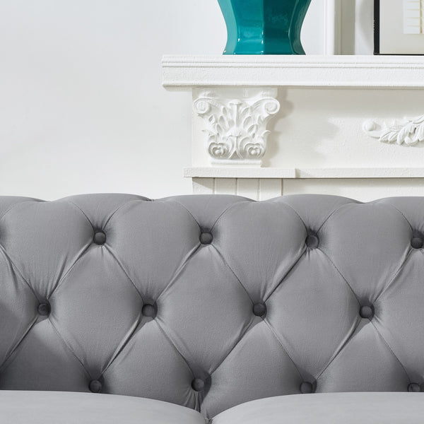 English Elm 65"chesterfield Velvet Tufted Sofa with Nailhead Trim Mid Century Two Seat Couch Grey W3373S00062