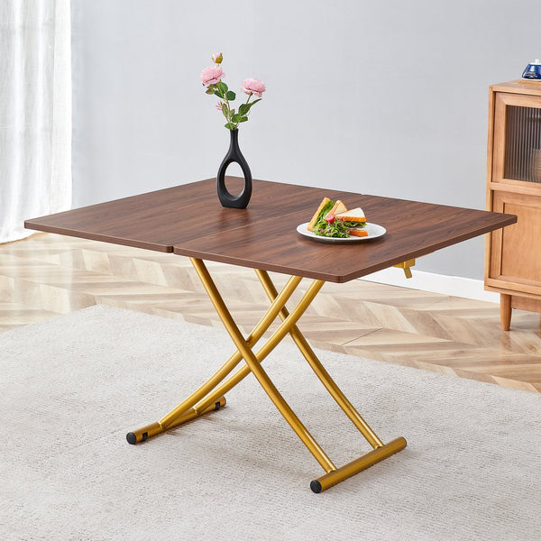 English Elm Modern Adjustable Lift Table Walnut Grain Mdf Top Slim Metal Legs Home Office Use Dark Walnut,Gold W1151P302106