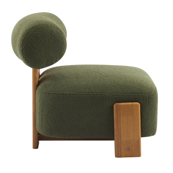 English Elm 27.25" Boucle Lounge Chair Solid Wood Frame Rolled Back Sculptural Living Room Accent N767P354792G