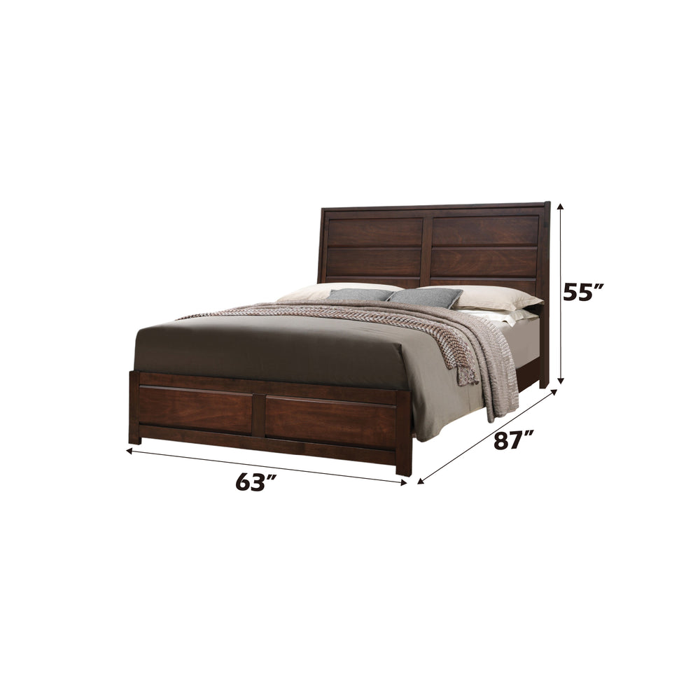 English Elm Oberreit Queen Bed in Walnut Finish – Solid Rubberwood Frame, Raised Panel Headboard, 660 lb Capacity B2726S00514