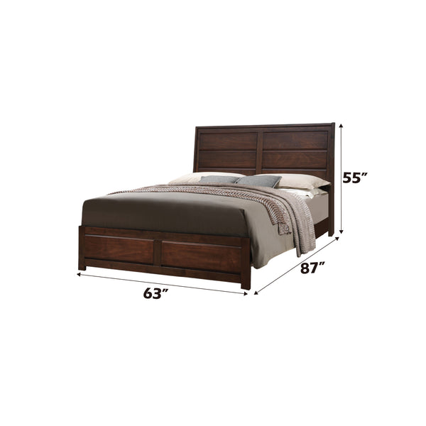English Elm Oberreit Queen Bed in Walnut Finish – Solid Rubberwood Frame, Raised Panel Headboard, 660 lb Capacity B2726S00514
