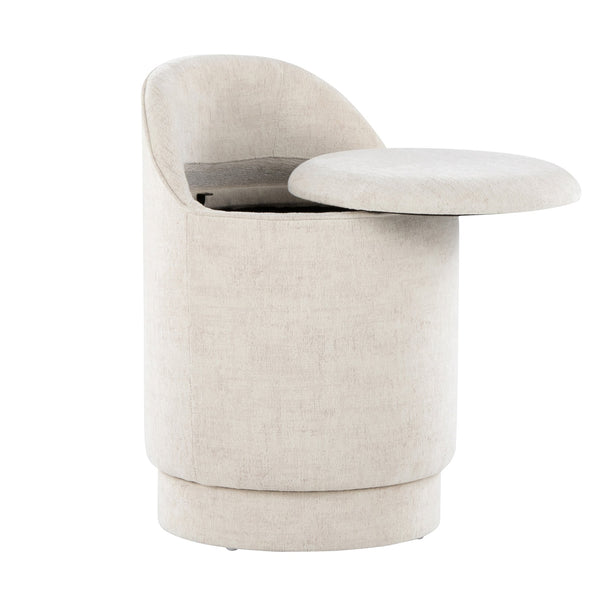English Elm 18" Tufted Velvet Vanity Stool with 360 Swivel Base and Hidden Storage Compartment Cream B202P471494