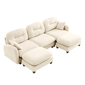 English Elm Modular U-Shaped Sectional Couch With Ottoman, Premium Chenille, Tufted Backrest, 2 Pillows, Beige W714S01369