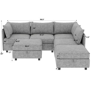 English Elm Modular Sectional Sofa with Under Seat Storage Converts to Sleeper for Living Room Grey W680S00130
