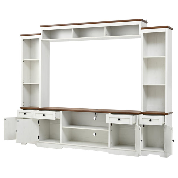 English Elm U-can Farmhouse Wall Unit with Barn Doors Built-in Power Outlets and Open Shelving White+Walnut SJ000154AAK