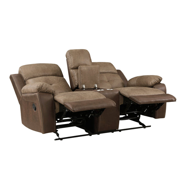 English Elm Plush Microfiber Dual Glider Reclining Loveseat with Console Storage for Living Rooms B011P228558