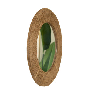 English Elm 24'' Breeza Mirror Hand‑Woven Hemp Frame Round Bamboo Wall Mirror Earth Yellow Rustic Chic Decor W2615P346490
