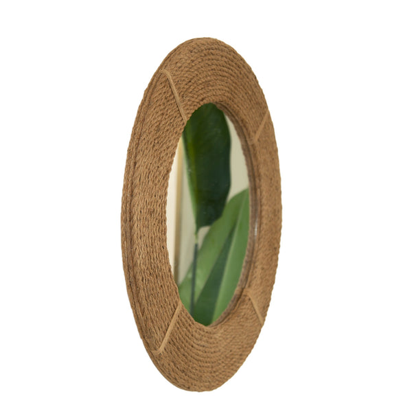 English Elm 24'' Breeza Mirror Hand‑Woven Hemp Frame Round Bamboo Wall Mirror Earth Yellow Rustic Chic Decor W2615P346490