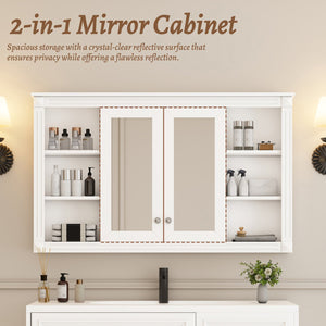 English Elm 47 Inch Wall Mounted Medicine Cabinet with Mirror Open Shelving and Adjustable Storage N710P363550K