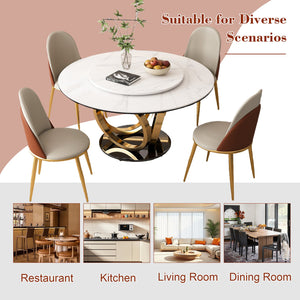 English Elm 53" Round Dining Table With 360° Lazy Susan - Stain & Heat Resistant Sintered Stone For Modern Spaces W2699S00032
