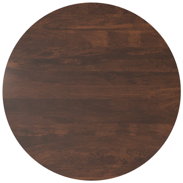 English Elm Elmbrook Round Mango Wood Coffee Table Low Profile Drum Design for Modern Living Rooms Walnut Brown B136P429098