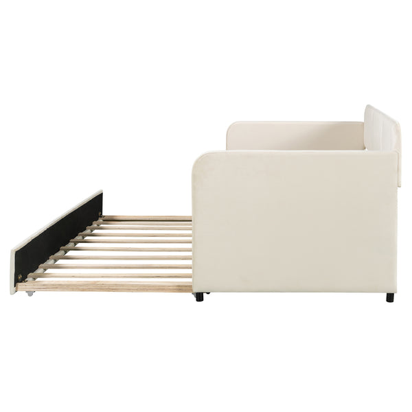 English Elm Upholstered Velvet Twin Daybed with Pull Out Trundle Sofa for Guest or Kids Room LP100127AAA