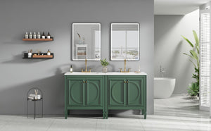 English Elm [video] 60 Inch Freestanding Double Sink Bathroom Vanity with Ceramic Basins Soft Close Storage Green N759S226000F