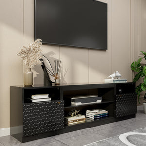 English Elm Modern/contemporary Matte Black Tv Stand with Honeycomb Doors Fits Tvs Over 70 Inches T3609P482848