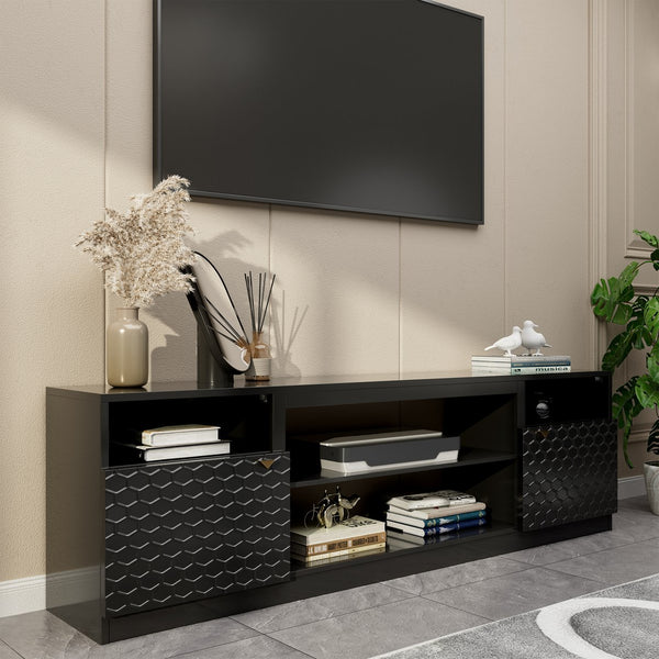 English Elm Modern/contemporary Matte Black Tv Stand with Honeycomb Doors Fits Tvs Over 70 Inches T3609P482848