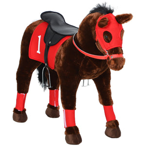 English Elm Qaba Plush Ride on Pony Toy with Saddle Stirrups and Neighing Sound for Kids W2225P249772