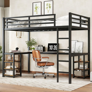 English Elm Metal Twin Xl Loft Bed with L Shaped Desk Wardrobe and Storage for Teens W1580S00065
