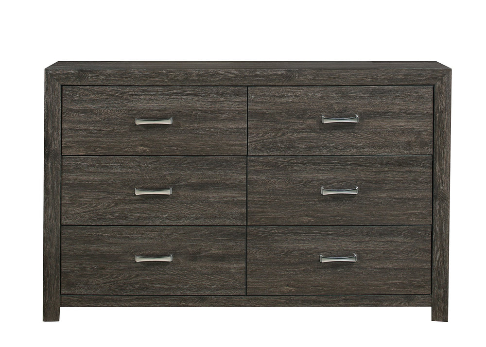 English Elm Dark Gray Six Drawer Dresser with Chrome Pulls for Contemporary Bedroom Storage B011P199392