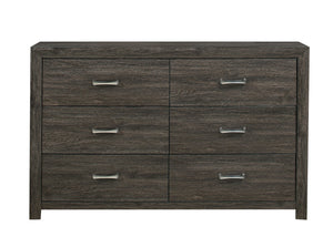 English Elm Dark Gray Six Drawer Dresser with Chrome Pulls for Contemporary Bedroom Storage B011P199392