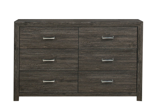 English Elm Dark Gray Six Drawer Dresser with Chrome Pulls for Contemporary Bedroom Storage B011P199392