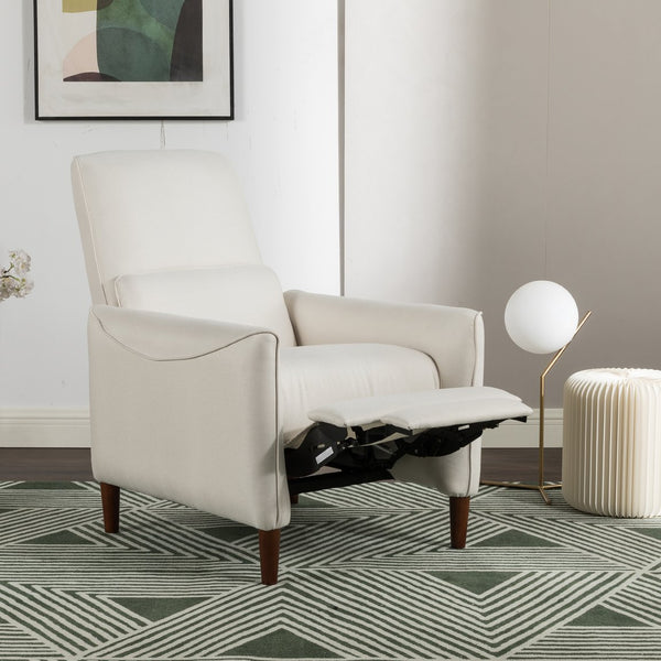 English Elm Christopher Knight Home® - Push Recliner Chair Beige Fabric Upholstered Small Space Fatigue-Reliever with Rubberwood Legs, Safe Protection Plate N771P210116M