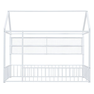 English Elm Twin House Frame Bed Powder Coated Steel with Built in Shelves for Kids Room N737P175360K