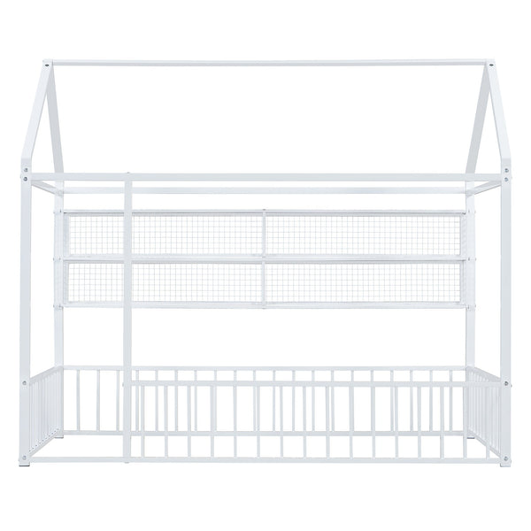 English Elm Twin House Frame Bed Powder Coated Steel with Built in Shelves for Kids Room N737P175360K