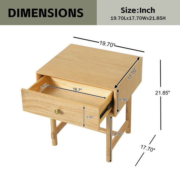 English Elm Charming Solid Wood Nightstand Brass Knob Drawer Scandinavian Minimalist Bedroom N758P386959N